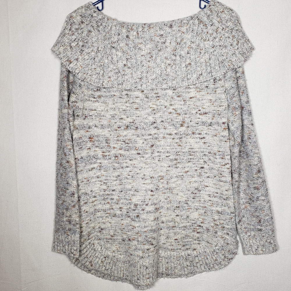 Tan white cowl neck off the shoulder sweater S small longsleeve knit